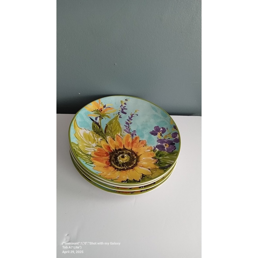 Certified International Sunflower Accent Plates Set of 4 Floral‎